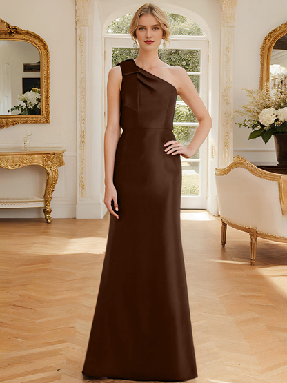 Sheath/Column One-Shoulder Sleeveless Satin Mother Of The Bride Dresses With Bowknot