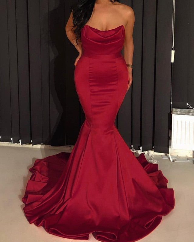 Mermaid Strapless Ruched Satin Dresses