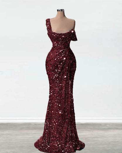 Mermaid One Shoulder Slit Sequin Prom Dress