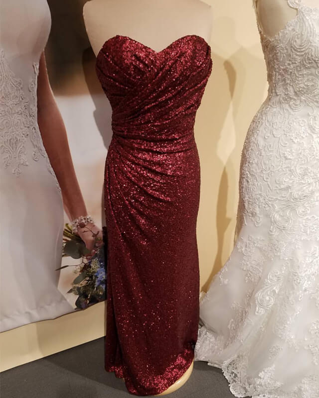 Long Sheath Burgundy Sequin Bridesmaid Dresses
