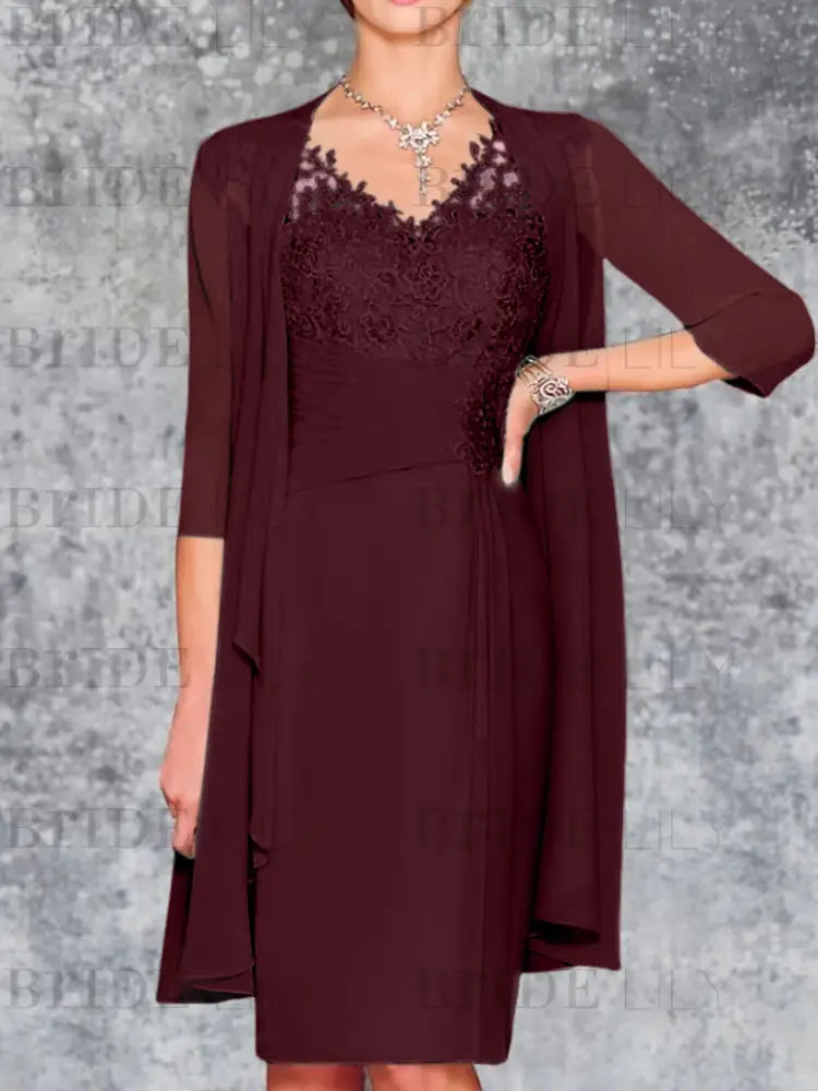Two Piece Ruffle Chiffon Mother of the Bride Outfit Lace Short Wedding Guest Dress