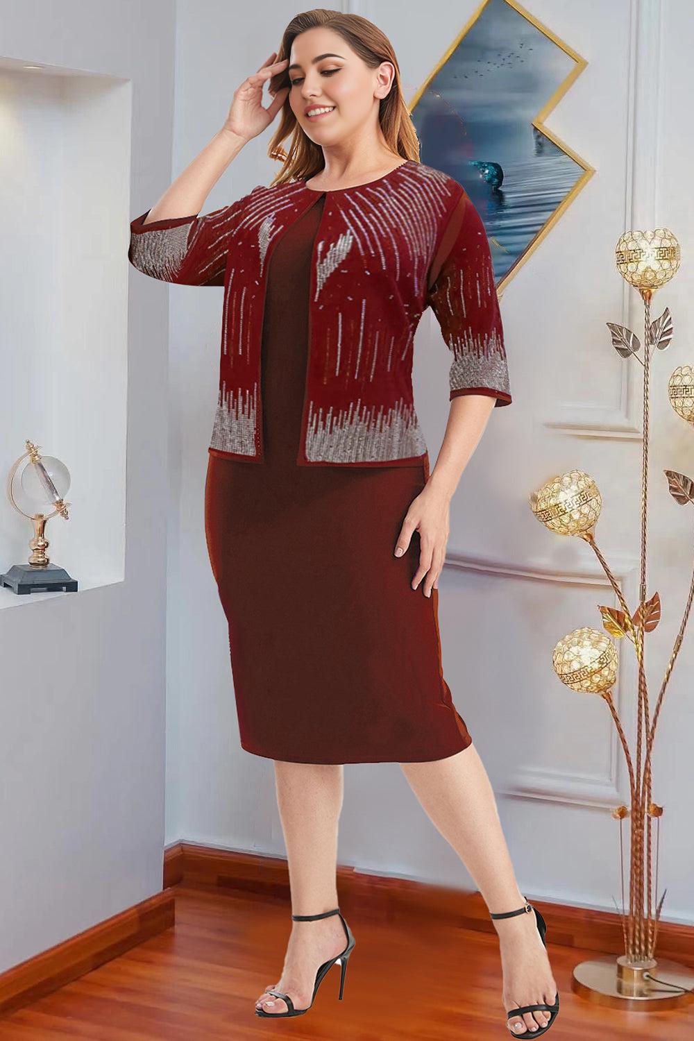 Sheath Elegant Fake Two-Piece Chiffon Plus Size Mother of the Bride Dress