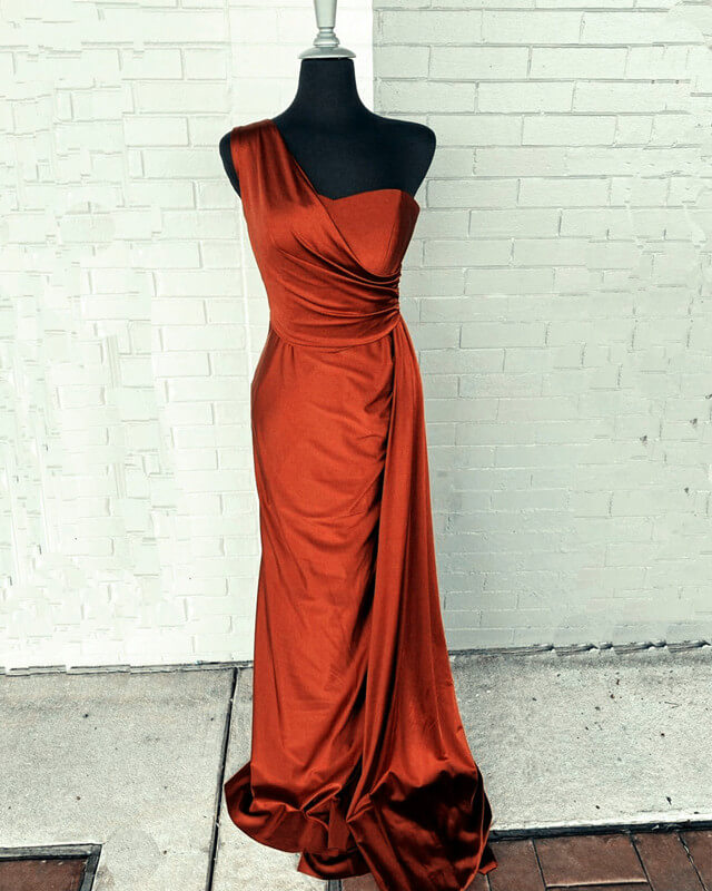 Burnt Orange Satin Bridesmaid Dresses One Shoulder
