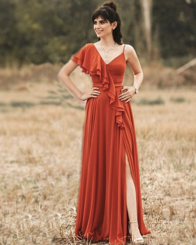 Boho Chiffon Bridesmaid Dresses Asymmetrical Neckline