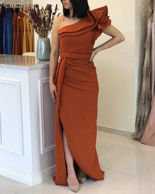 Mermaid Burnt Orange Bridesmaid Dresses One Shoulder