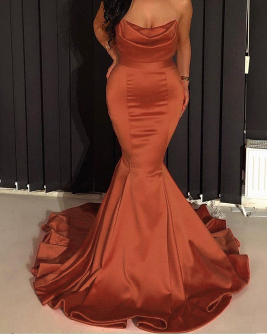 Mermaid Strapless Ruched Satin Dresses