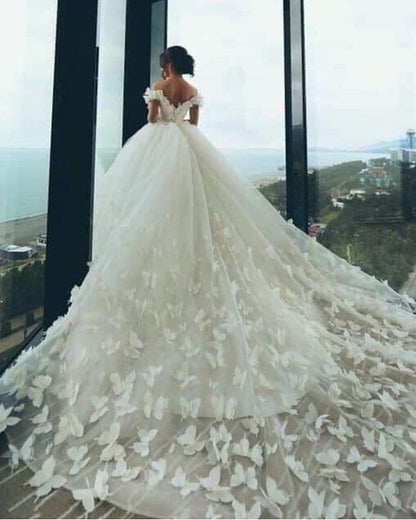 Butterfly Wedding Dresses Ball Gown Off The Shoulder
