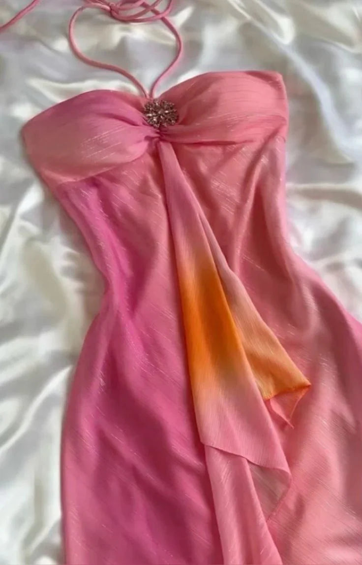 Pink Gorgeous Gradient Strapless Long Chiffon Elegant Ball Gown Evening Dress Party Dress gh3179