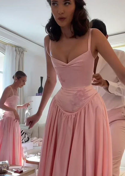 Beautiful Pink Spaghetti Strap Sweetheart A-Line Satin Party Dress Bridesmaid Dress HZ1024