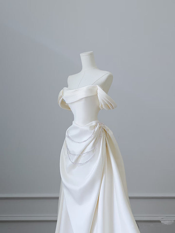 Unique Mermaid Strapless Long Wedding Dresses With Short Sleeves Brides Dress S3817