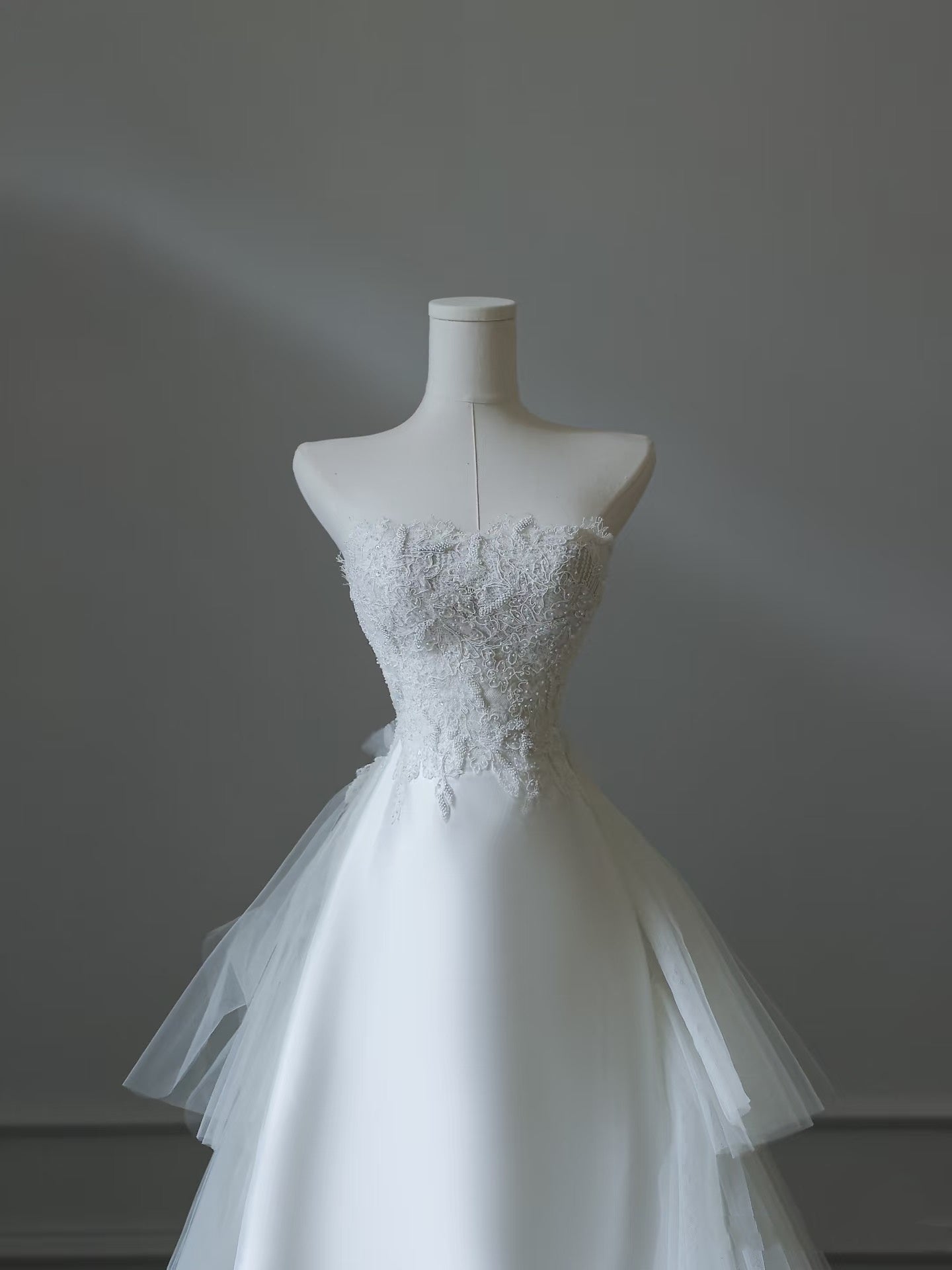 Princess Mermaid Strapless White Lace Long Wedding Dresses Brides Dress S3854