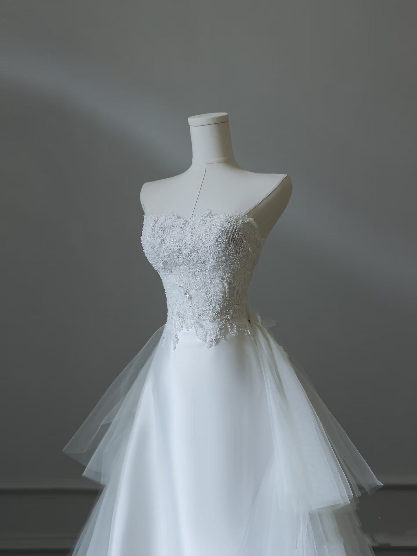 Princess Mermaid Strapless White Lace Long Wedding Dresses Brides Dress S3854