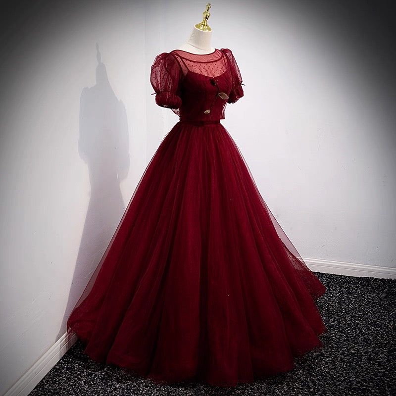 Elegant Ball Gown Spaghetti Straps Burgundy Long Prom Dresses Party Dress Summer 20th Birthday Outfits 18th Birthday Dresses For Teens DH128