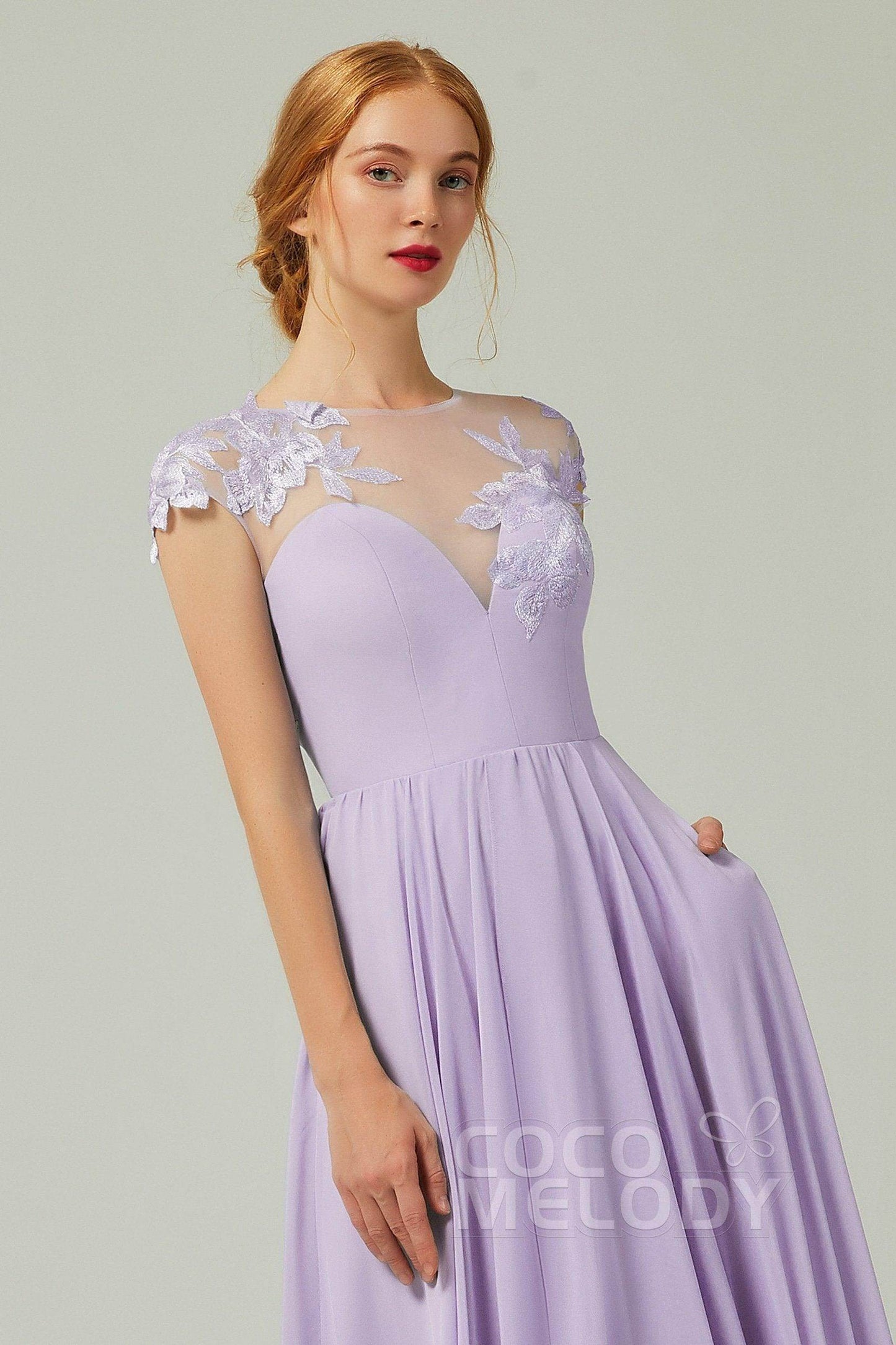 A-Line Sweep-BrushTrain Chiffon Bridesmaid Dress CB0248