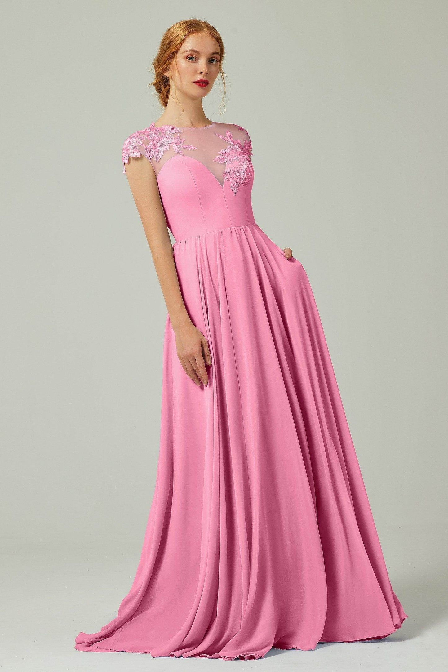 A-Line Sweep-BrushTrain Chiffon Bridesmaid Dress CB0248