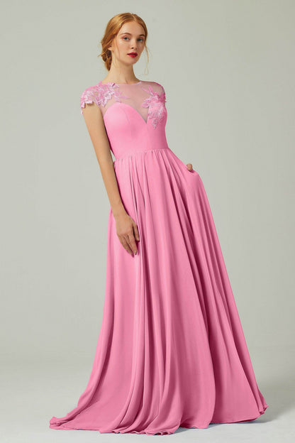 A-Line Sweep-Brush-Train Chiffon Bridesmaid Dress CB0248PS