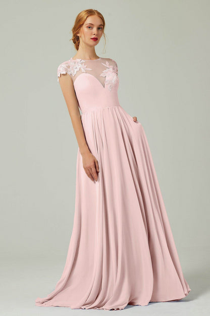 A-Line Sweep-BrushTrain Chiffon Bridesmaid Dress CB0248