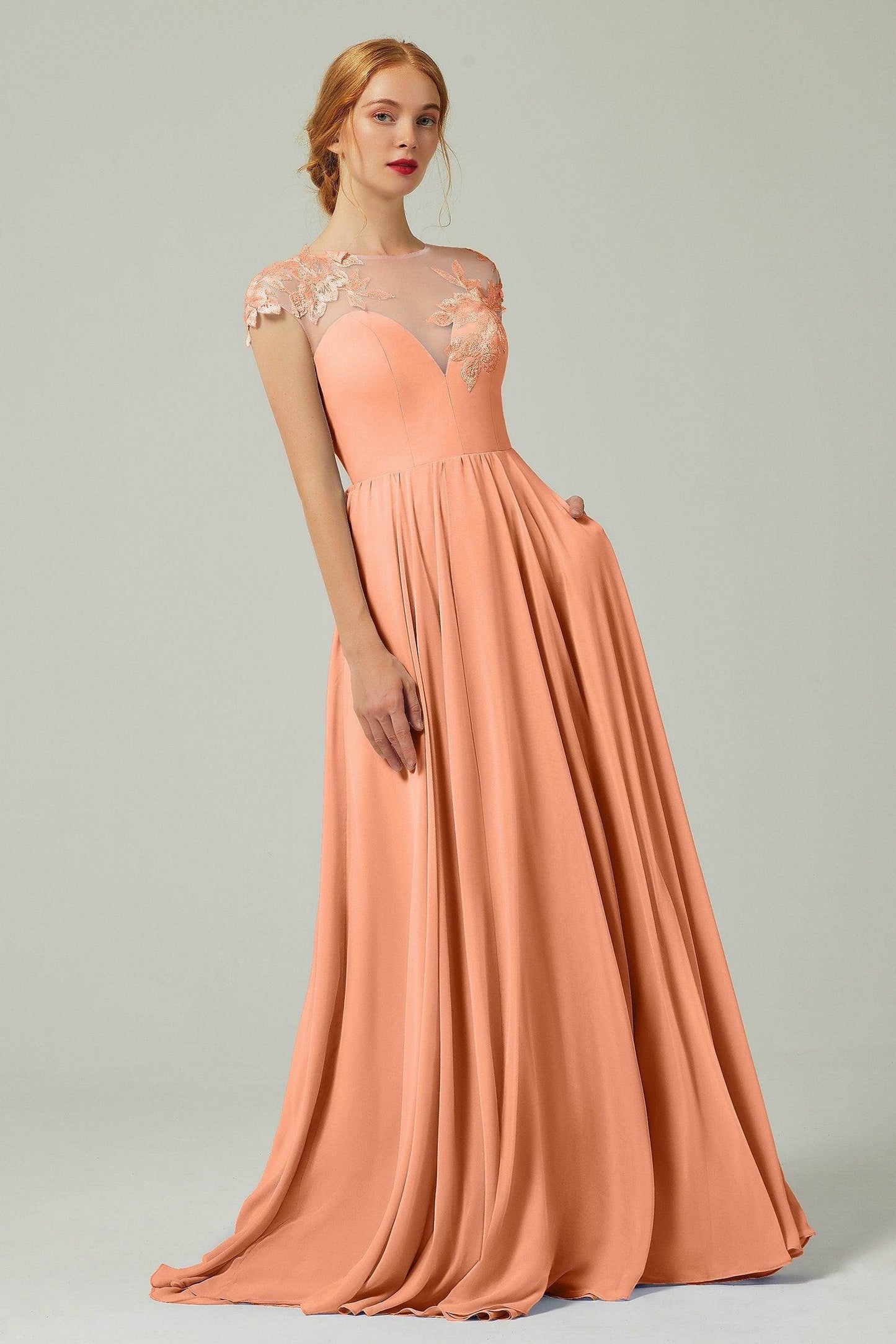 A-Line Sweep-BrushTrain Chiffon Bridesmaid Dress CB0248