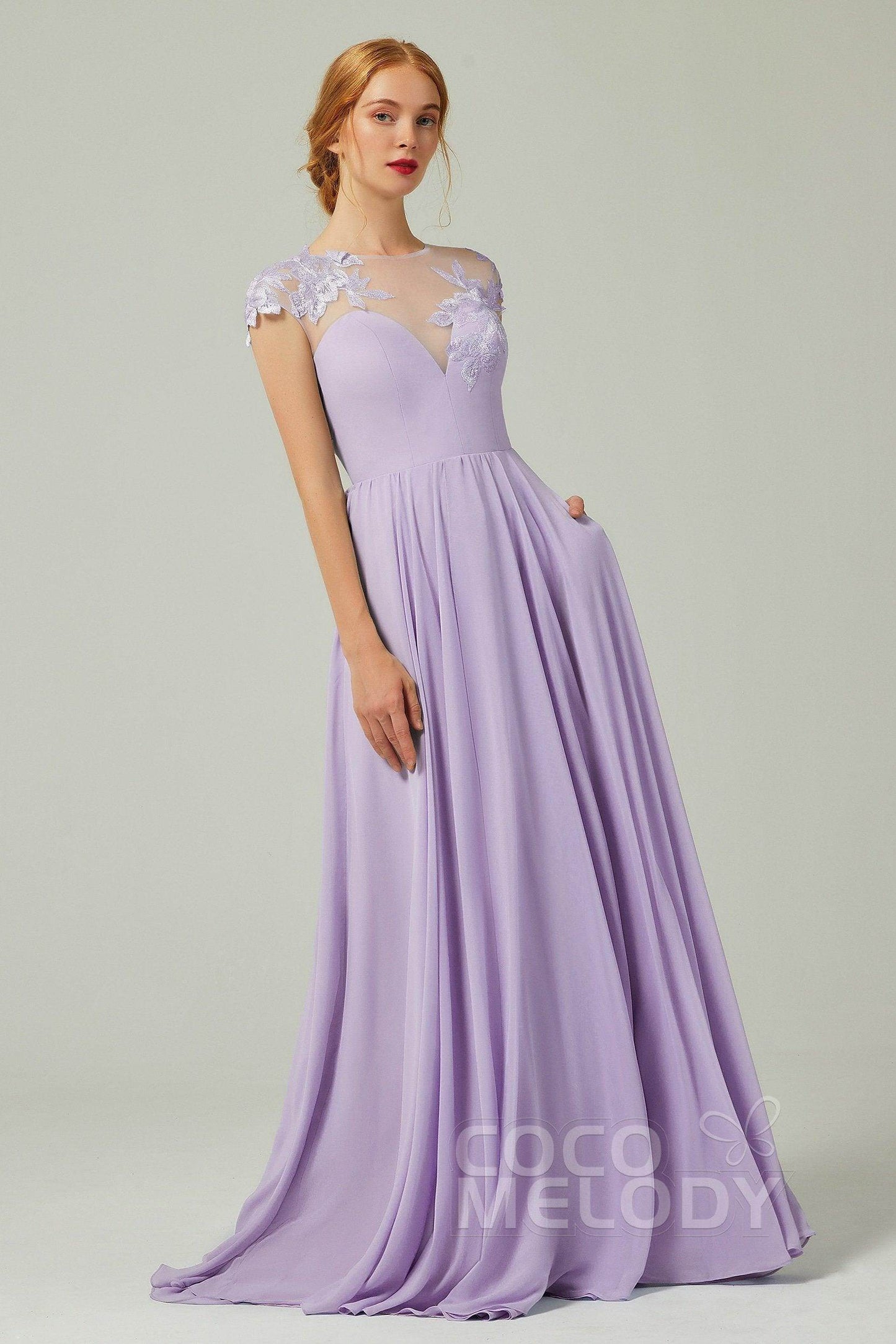 A-Line Sweep-Brush-Train Chiffon Bridesmaid Dress CB0248PS