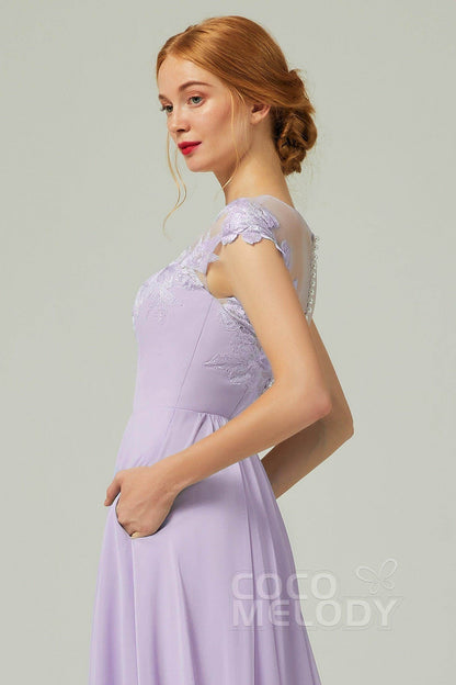 A-Line Sweep-BrushTrain Chiffon Bridesmaid Dress CB0248