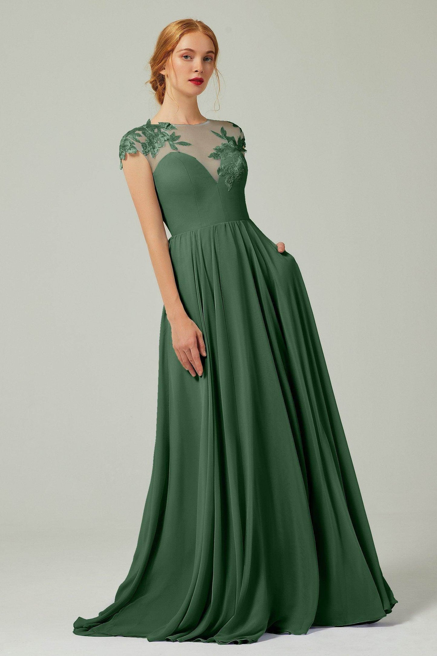 A-Line Sweep-BrushTrain Chiffon Bridesmaid Dress CB0248