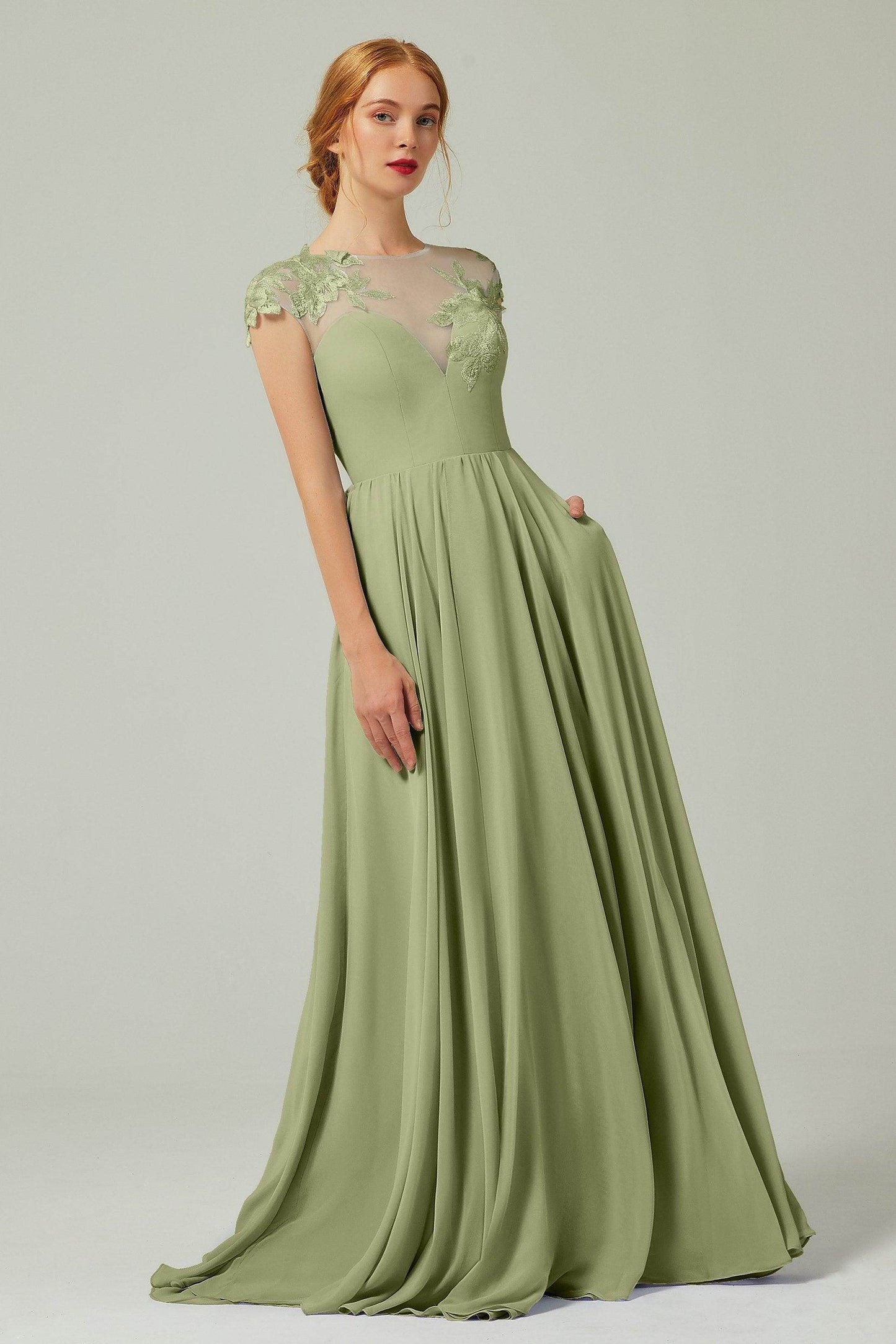 A-Line Sweep-BrushTrain Chiffon Bridesmaid Dress CB0248