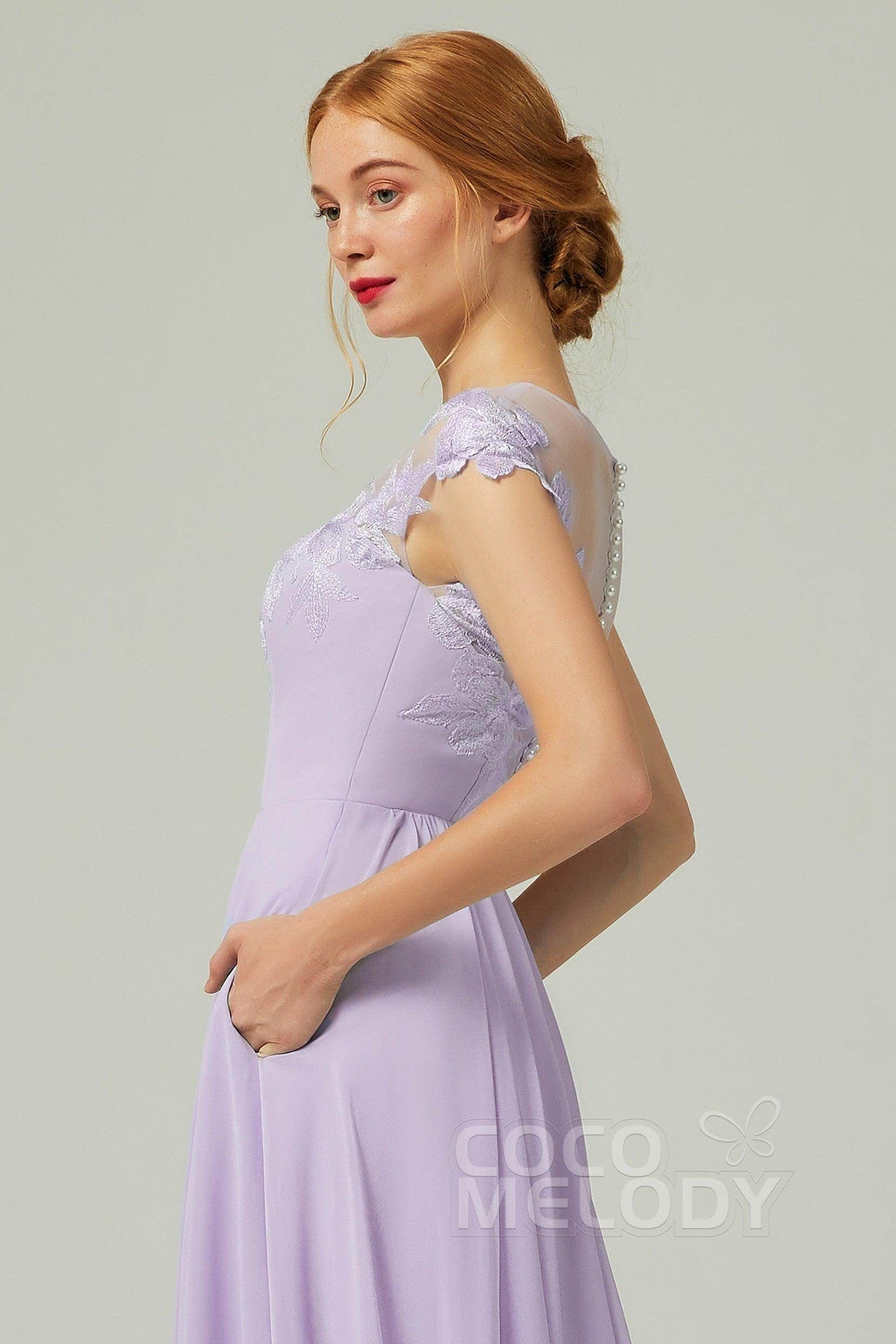 A-Line Sweep-Brush-Train Chiffon Bridesmaid Dress CB0248PS