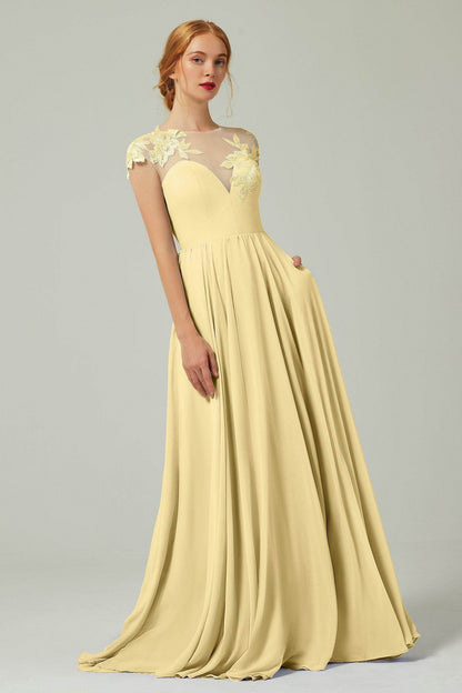 A-Line Sweep-Brush-Train Chiffon Bridesmaid Dress CB0248PS