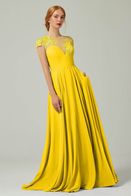 A-Line Sweep-BrushTrain Chiffon Bridesmaid Dress CB0248