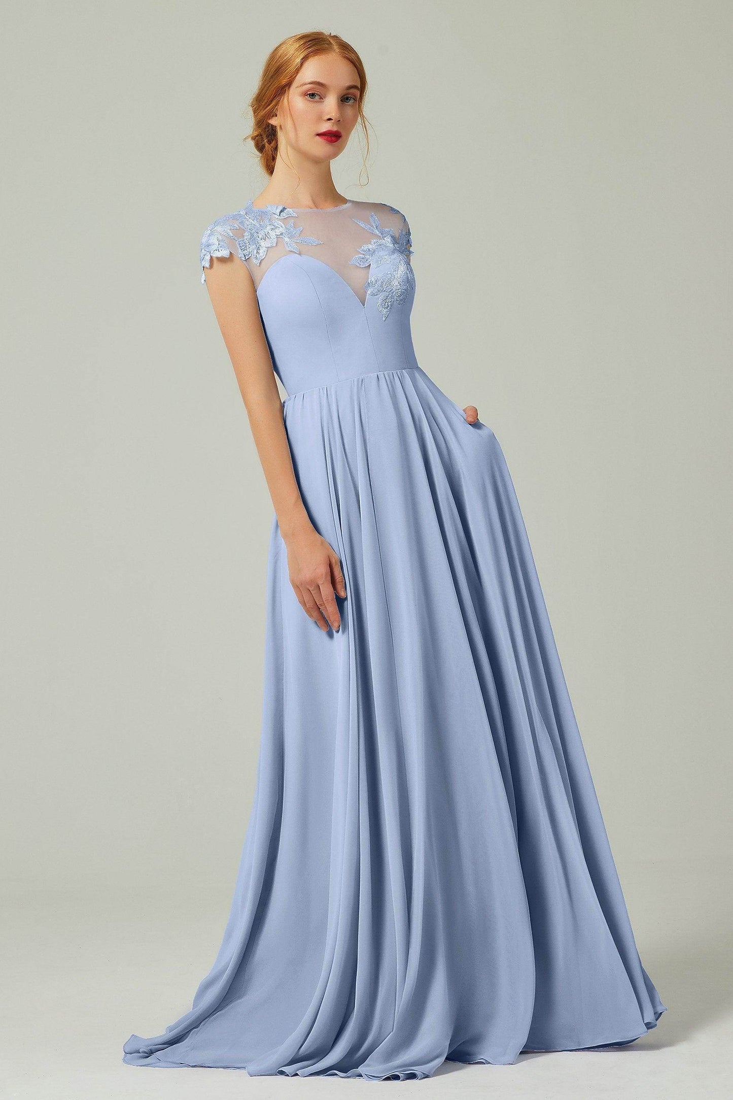 A-Line Sweep-BrushTrain Chiffon Bridesmaid Dress CB0248