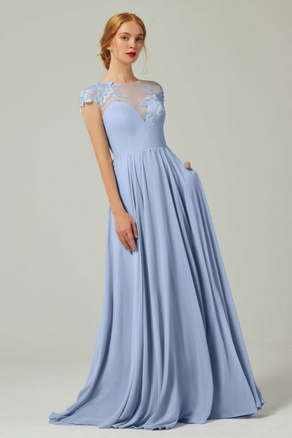A-Line Sweep-Brush-Train Chiffon Bridesmaid Dress CB0248PS