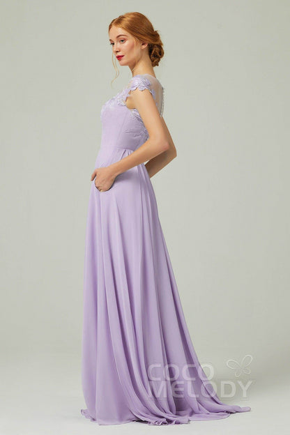 A-Line Sweep-Brush-Train Chiffon Bridesmaid Dress CB0248PS