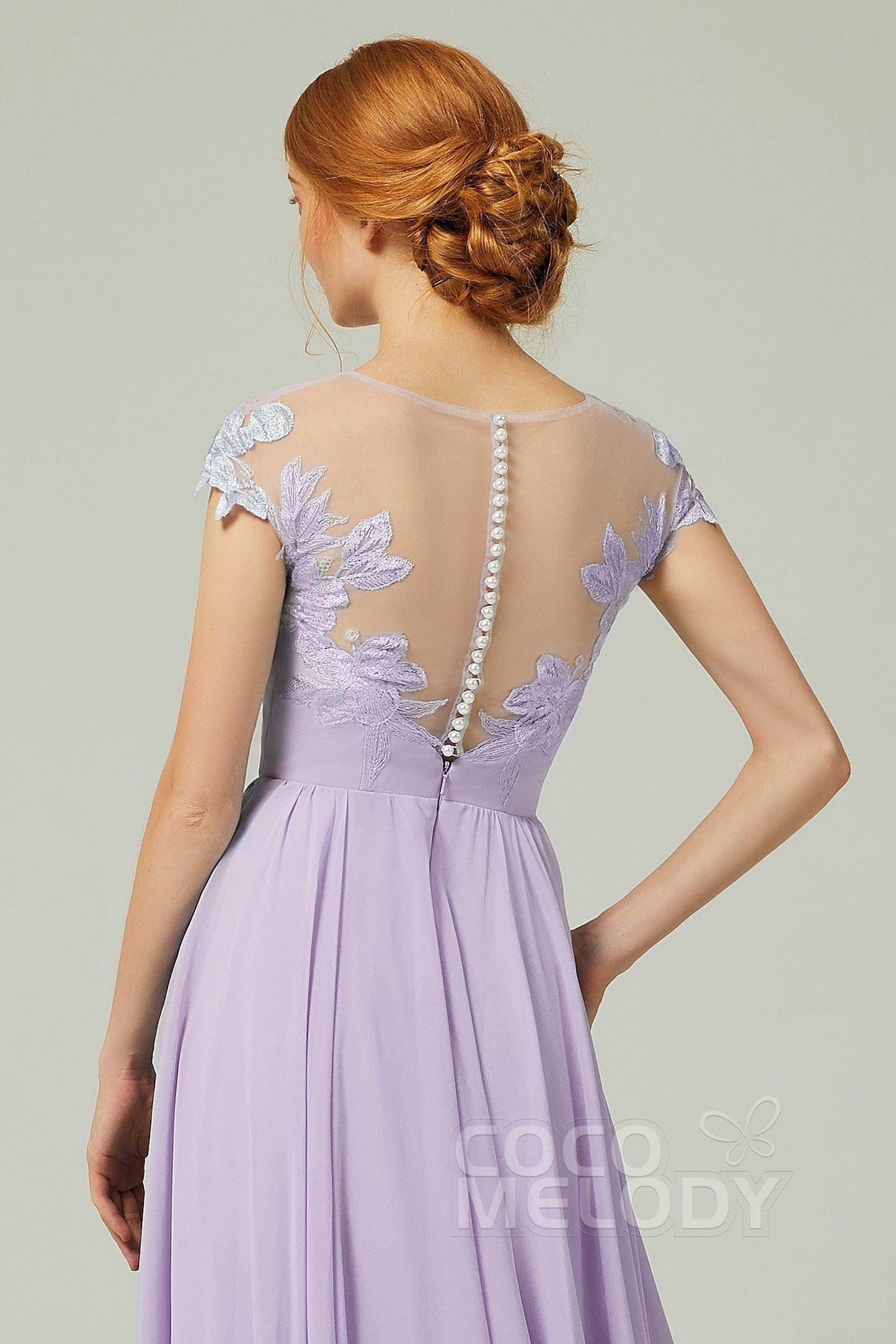 A-Line Sweep-BrushTrain Chiffon Bridesmaid Dress CB0248