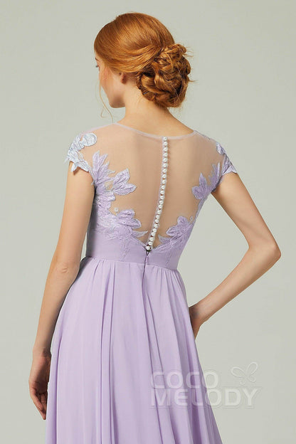 A-Line Sweep-BrushTrain Chiffon Bridesmaid Dress CB0248