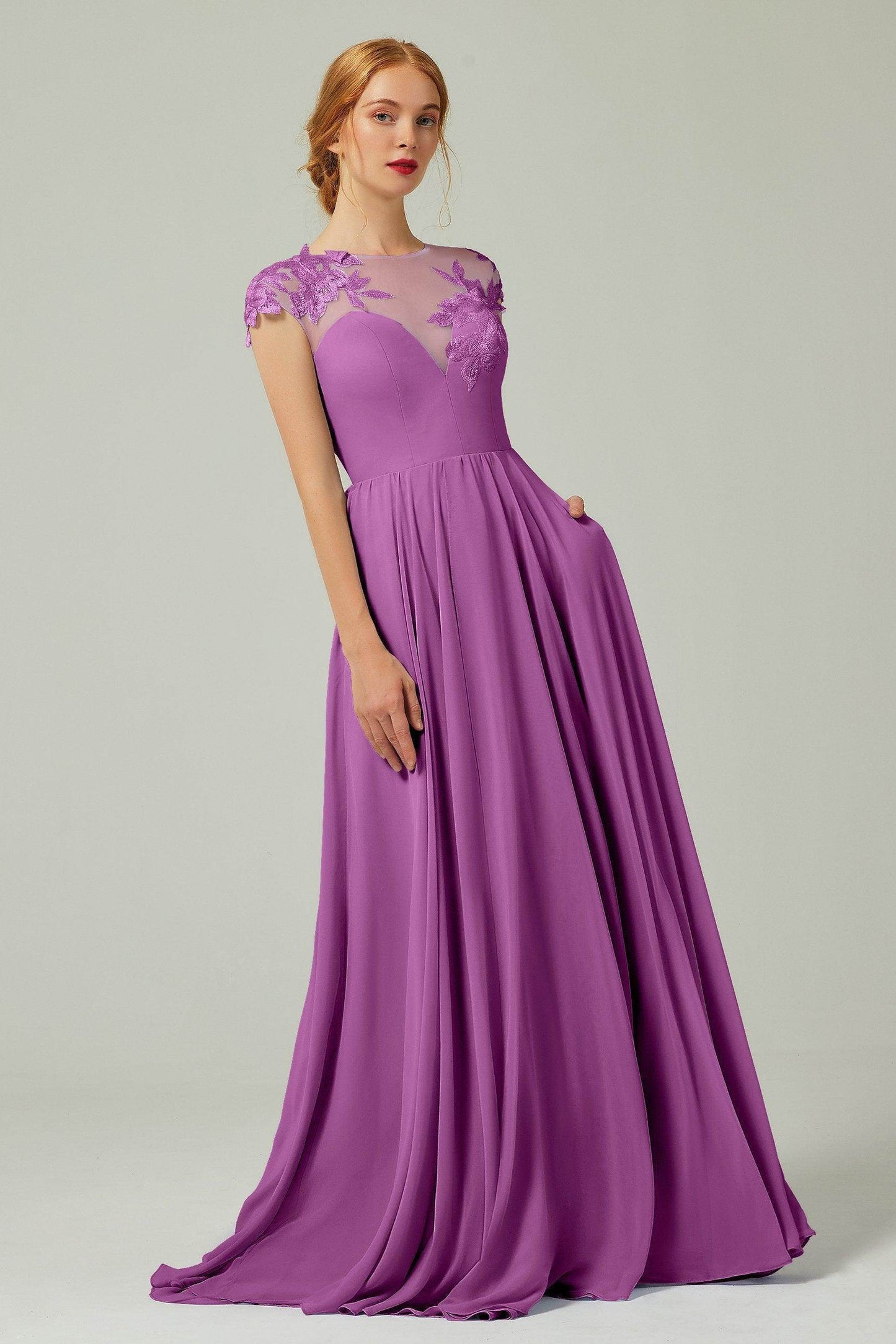 A-Line Sweep-BrushTrain Chiffon Bridesmaid Dress CB0248