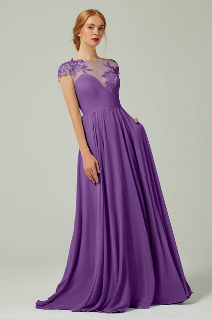 A-Line Sweep-BrushTrain Chiffon Bridesmaid Dress CB0248