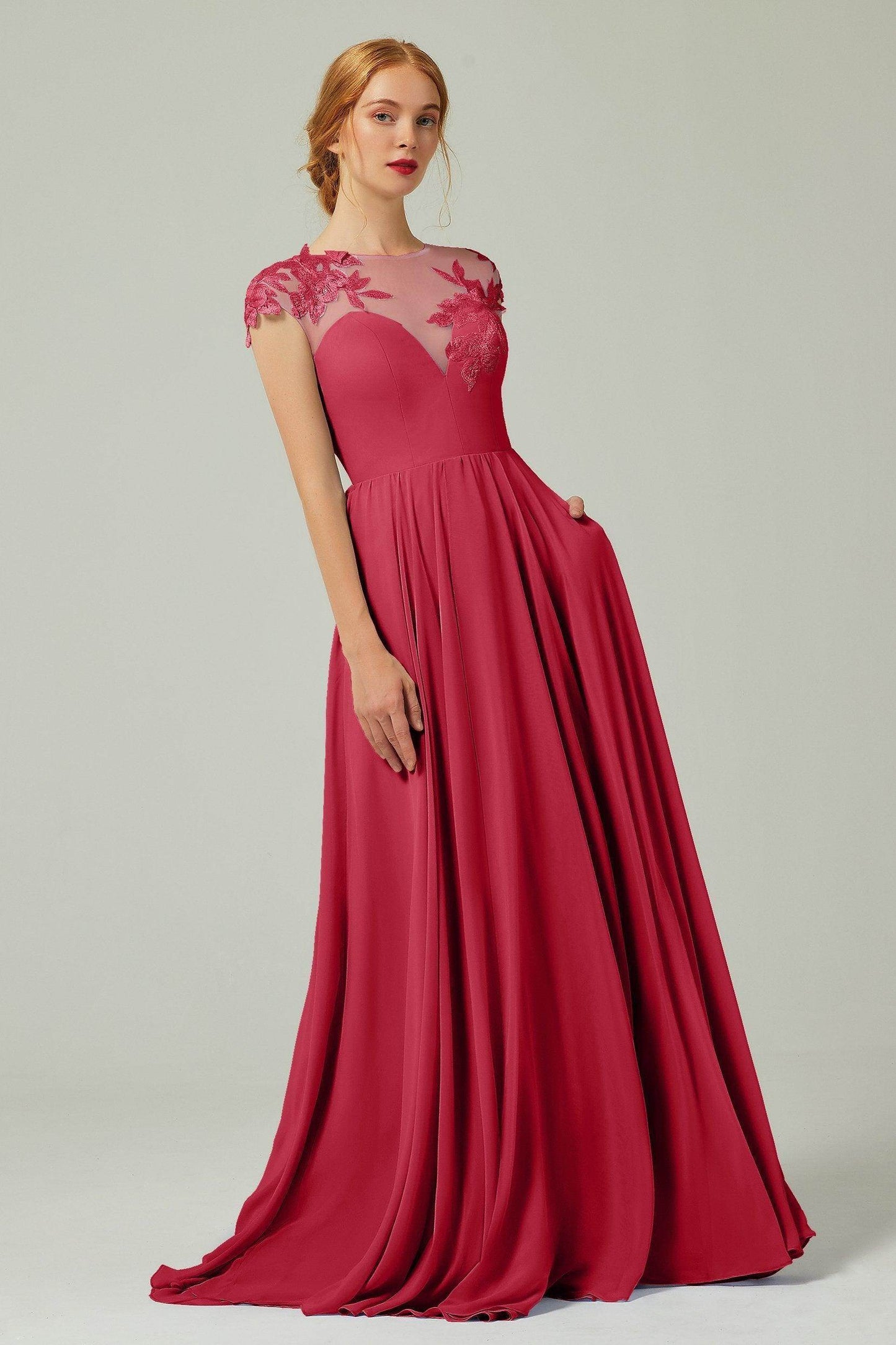 A-Line Sweep-BrushTrain Chiffon Bridesmaid Dress CB0248