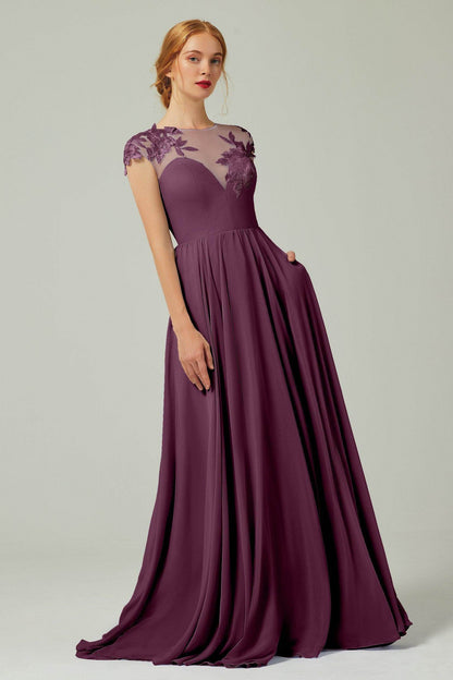 A-Line Sweep-BrushTrain Chiffon Bridesmaid Dress CB0248