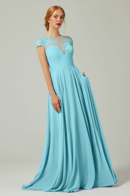 A-Line Sweep-BrushTrain Chiffon Bridesmaid Dress CB0248