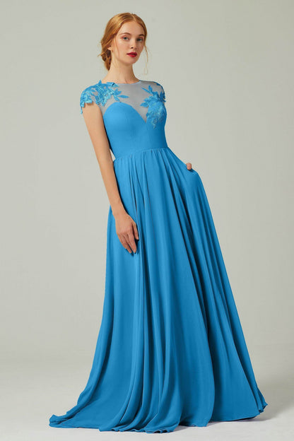A-Line Sweep-BrushTrain Chiffon Bridesmaid Dress CB0248