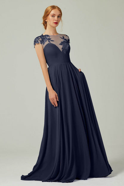 A-Line Sweep-BrushTrain Chiffon Bridesmaid Dress CB0248
