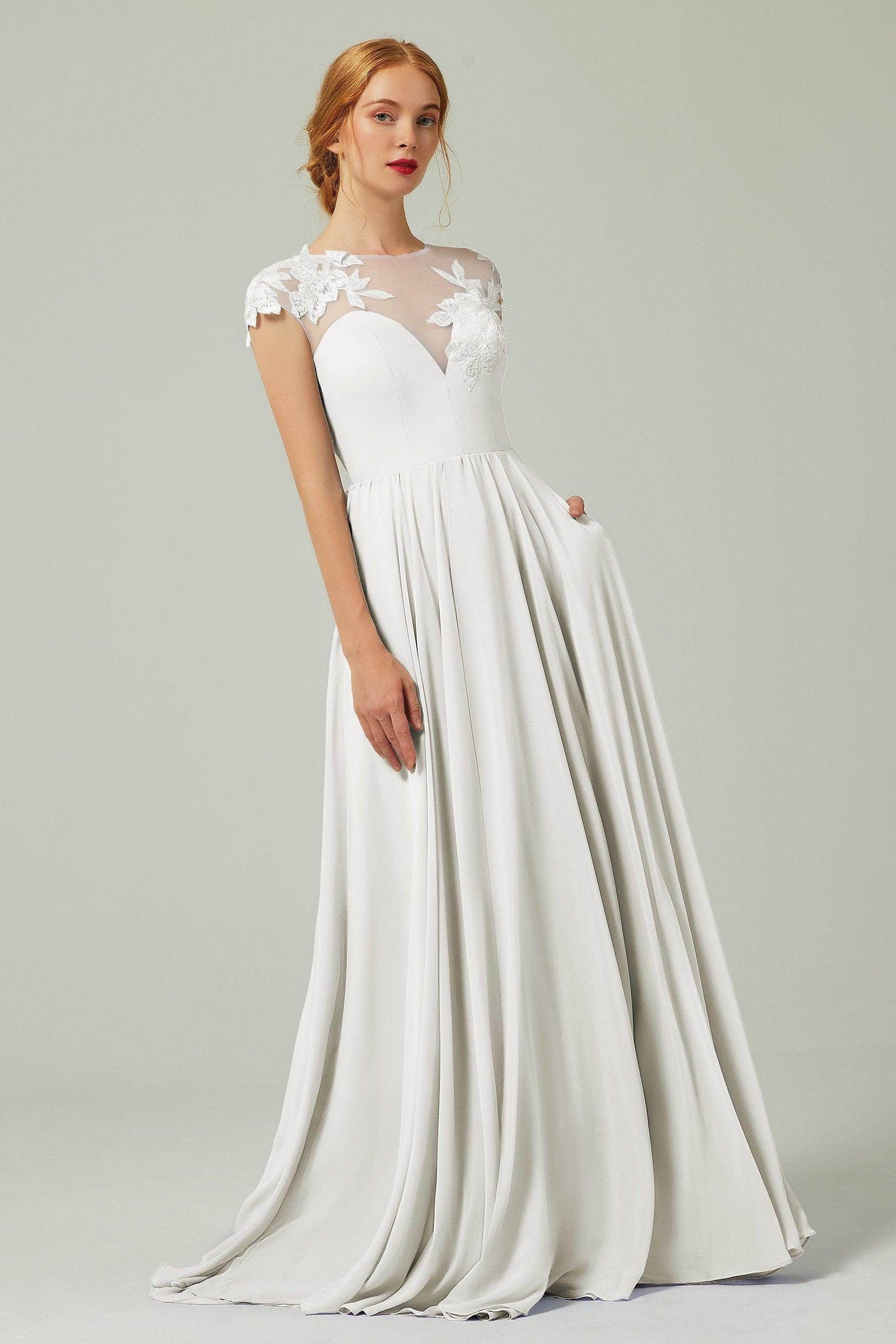 A-Line Sweep-BrushTrain Chiffon Bridesmaid Dress CB0248