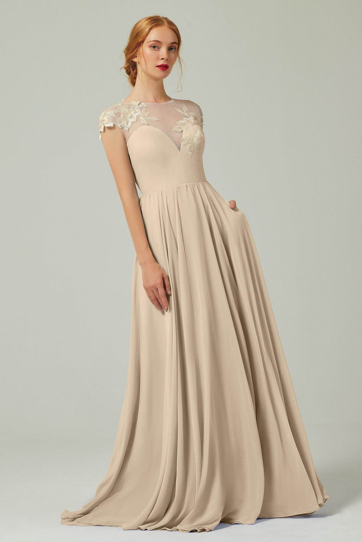 A-Line Sweep-BrushTrain Chiffon Bridesmaid Dress CB0248