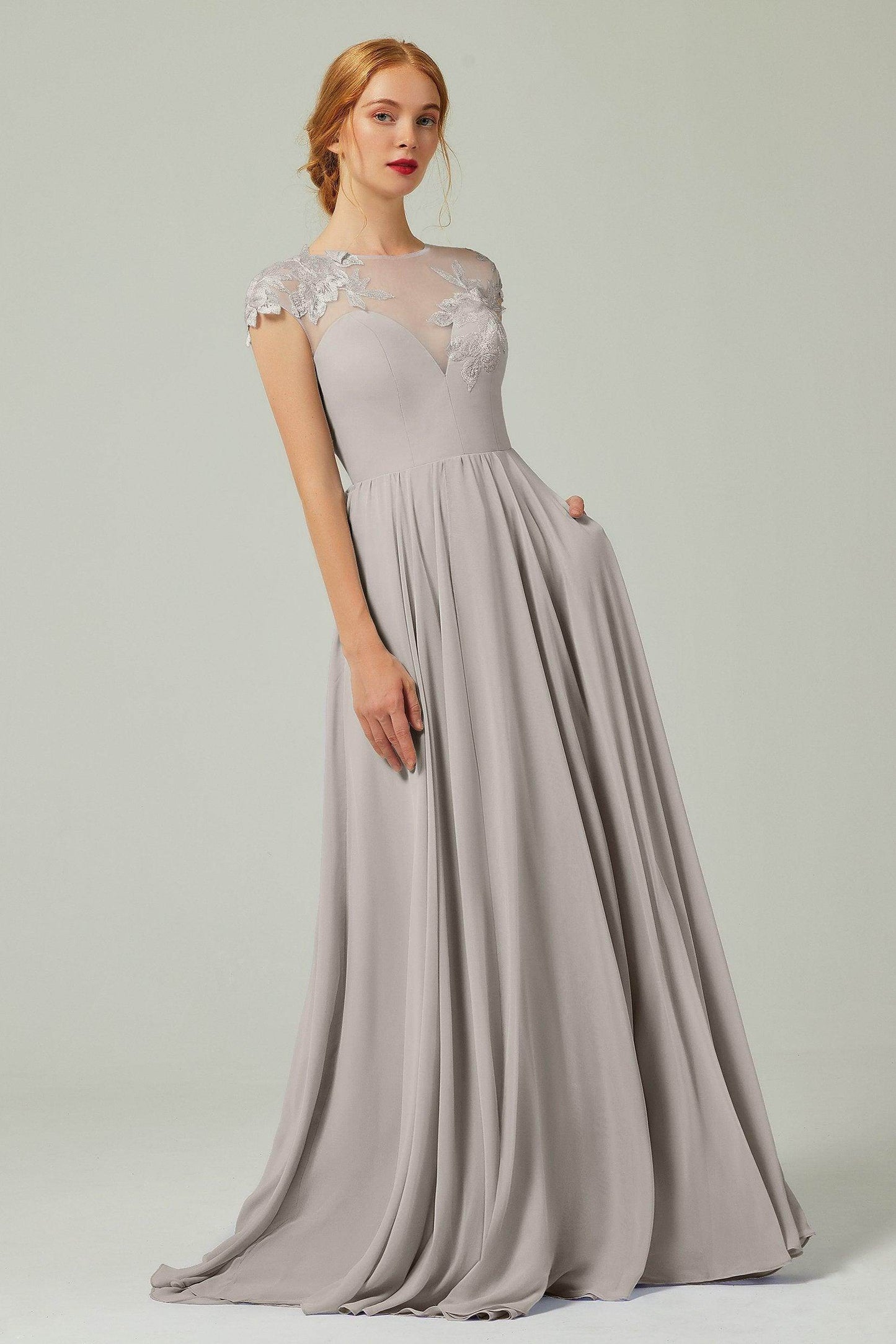 A-Line Sweep-BrushTrain Chiffon Bridesmaid Dress CB0248