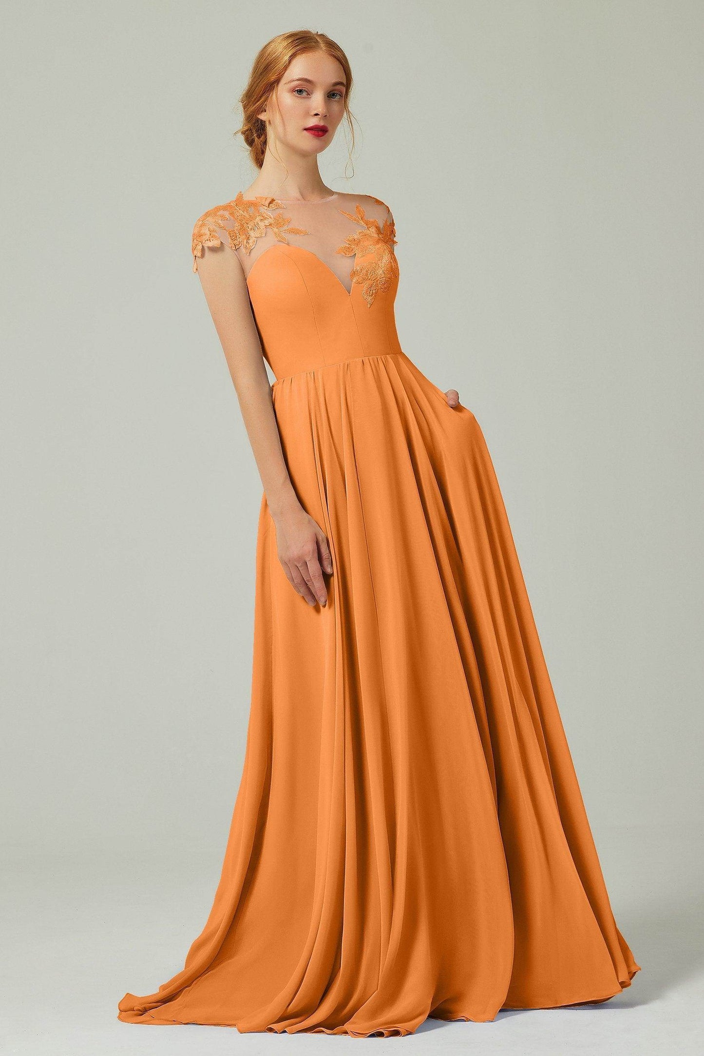 A-Line Sweep-BrushTrain Chiffon Bridesmaid Dress CB0248