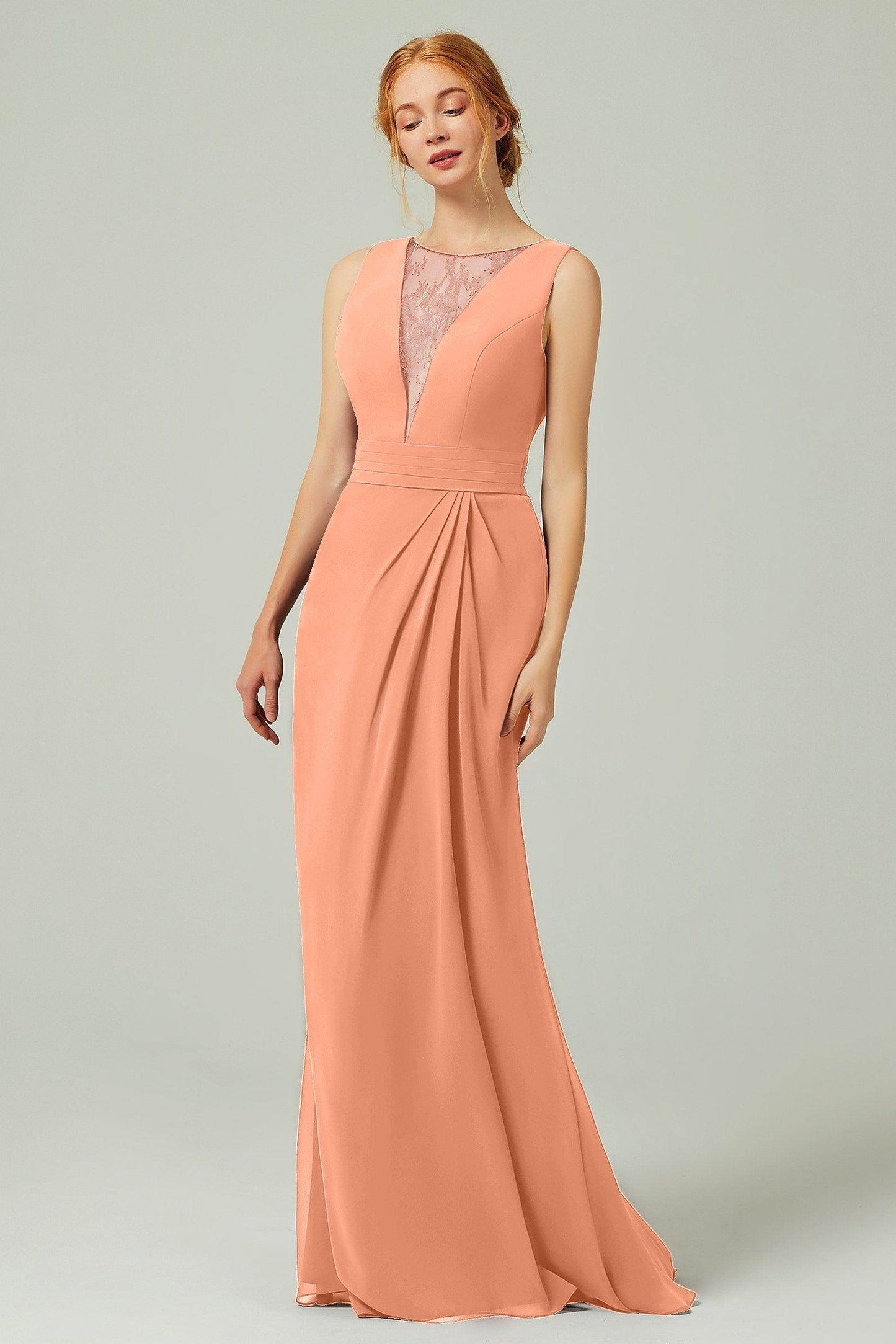 Sheath-Column Floor Length Chiffon Bridesmaid Dress Formal Dresses CB0297