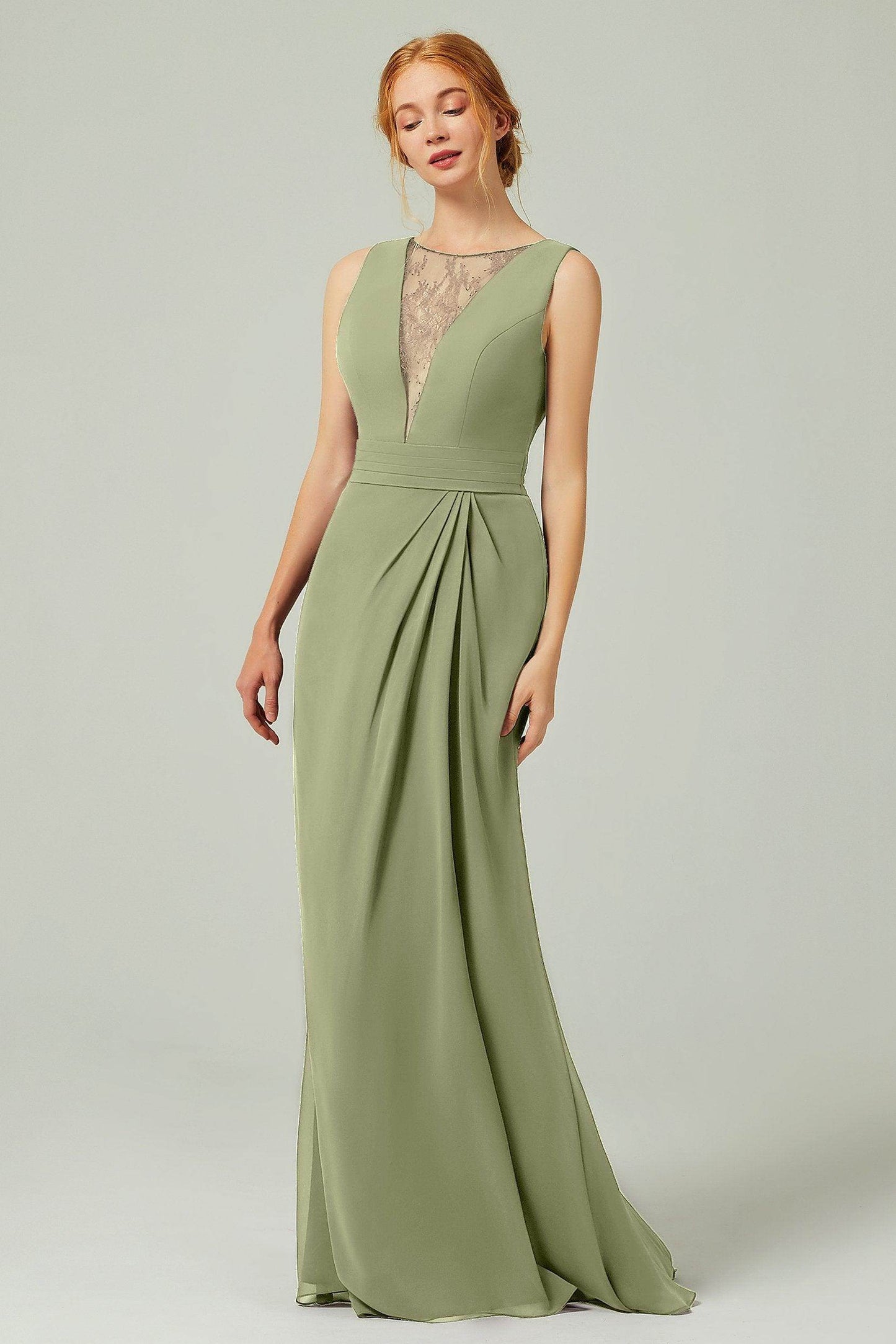 Sheath-Column Floor Length Chiffon Bridesmaid Dress Formal Dresses CB0297