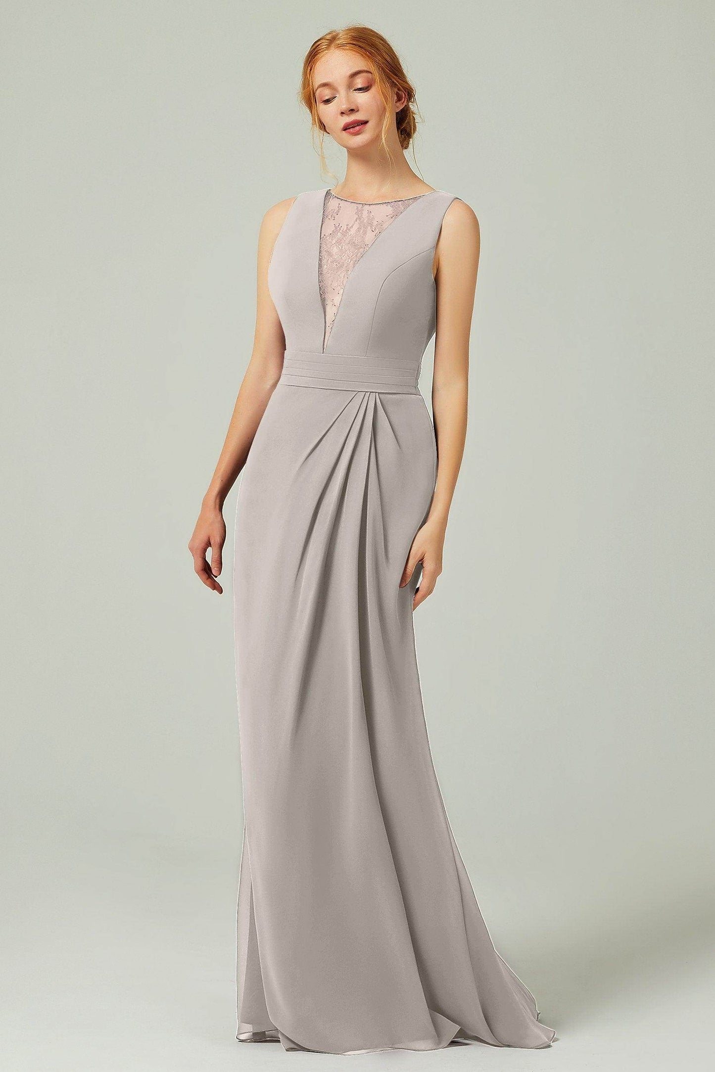 Sheath-Column Floor Length Chiffon Bridesmaid Dress Formal Dresses CB0297