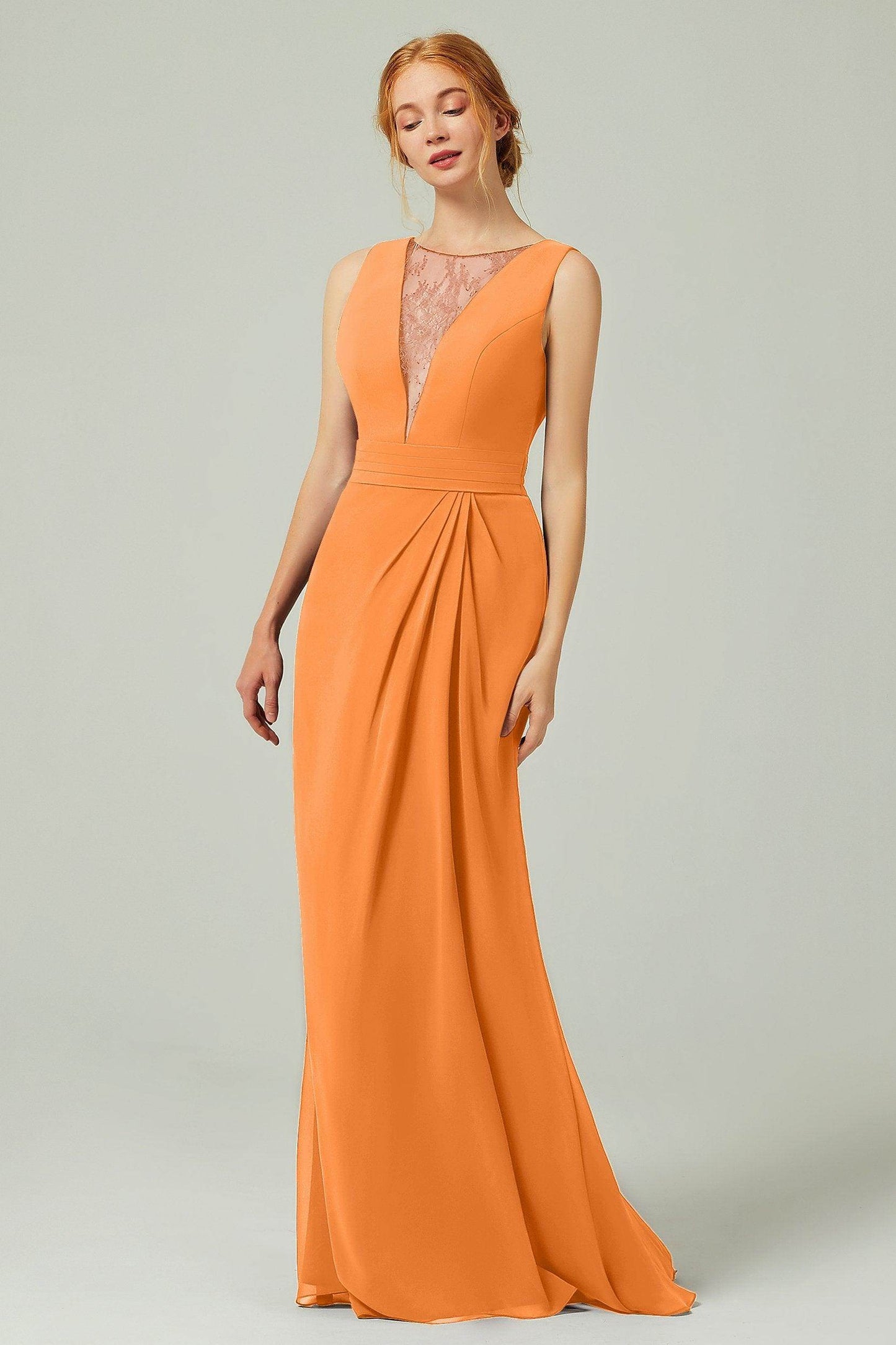 Sheath-Column Floor Length Chiffon Bridesmaid Dress Formal Dresses CB0297