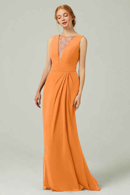 Sheath-Column Floor Length Chiffon Bridesmaid Dress Formal Dresses CB0297